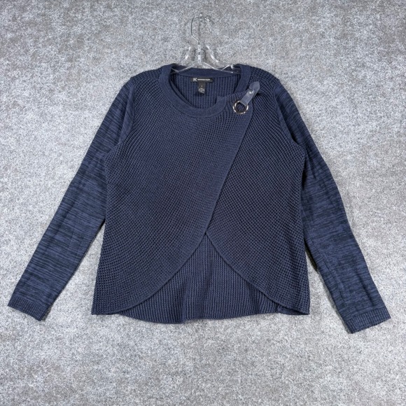 INC International Concepts Sweaters - INC International Concepts Womens S Navy Wrap Front Sweater Buckle Ring